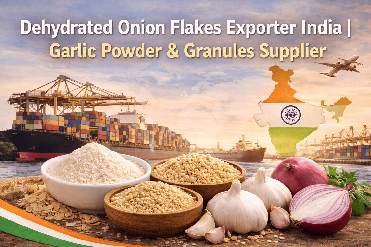 You are currently viewing Dehydrated Onion & Garlic Products: Flakes, Granules & Powder for Bulk Export from India